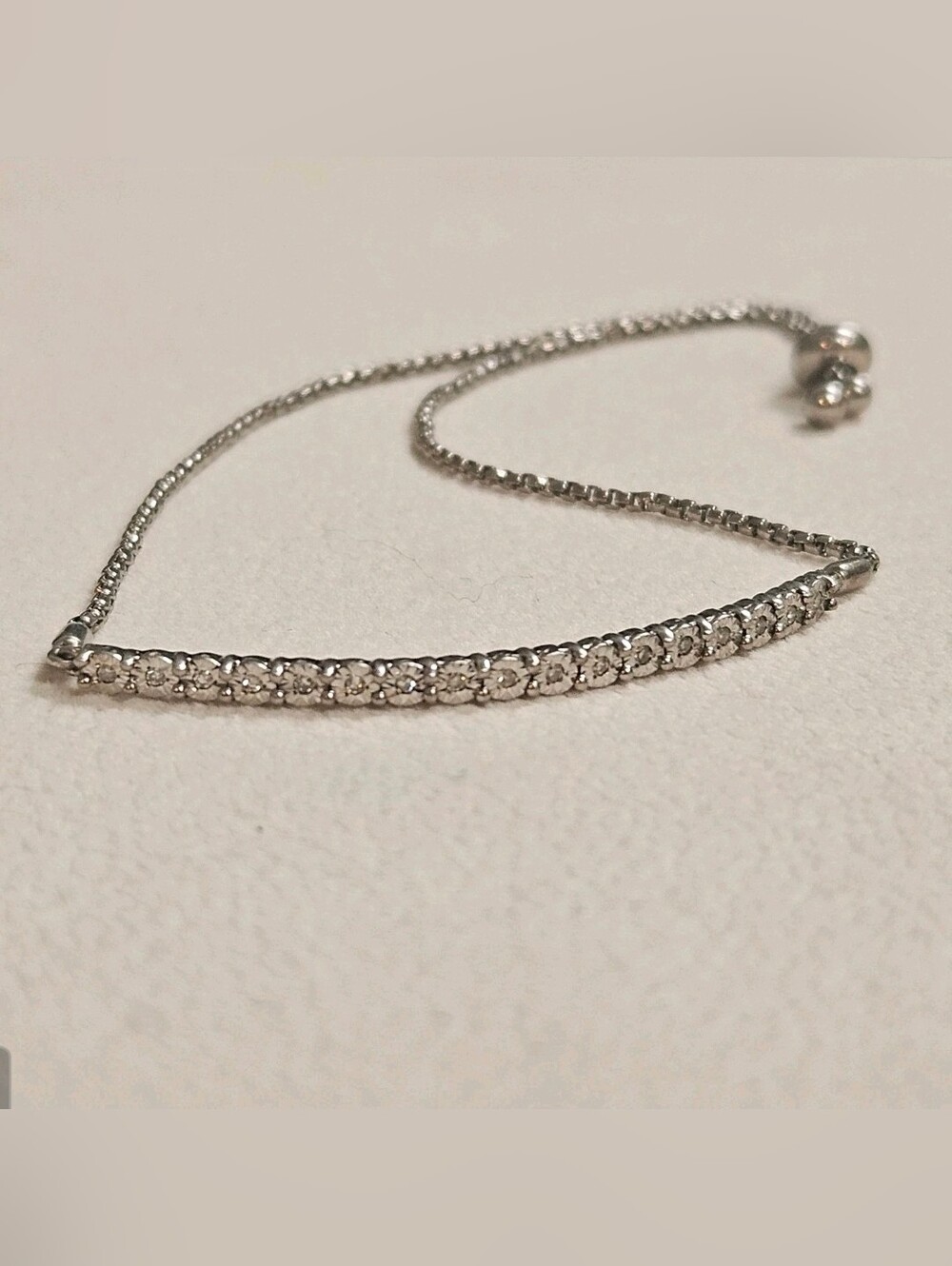 Sterling Silver Curved Diamond Bar 925 Adjustable Bracelet Bolo Closure m & p